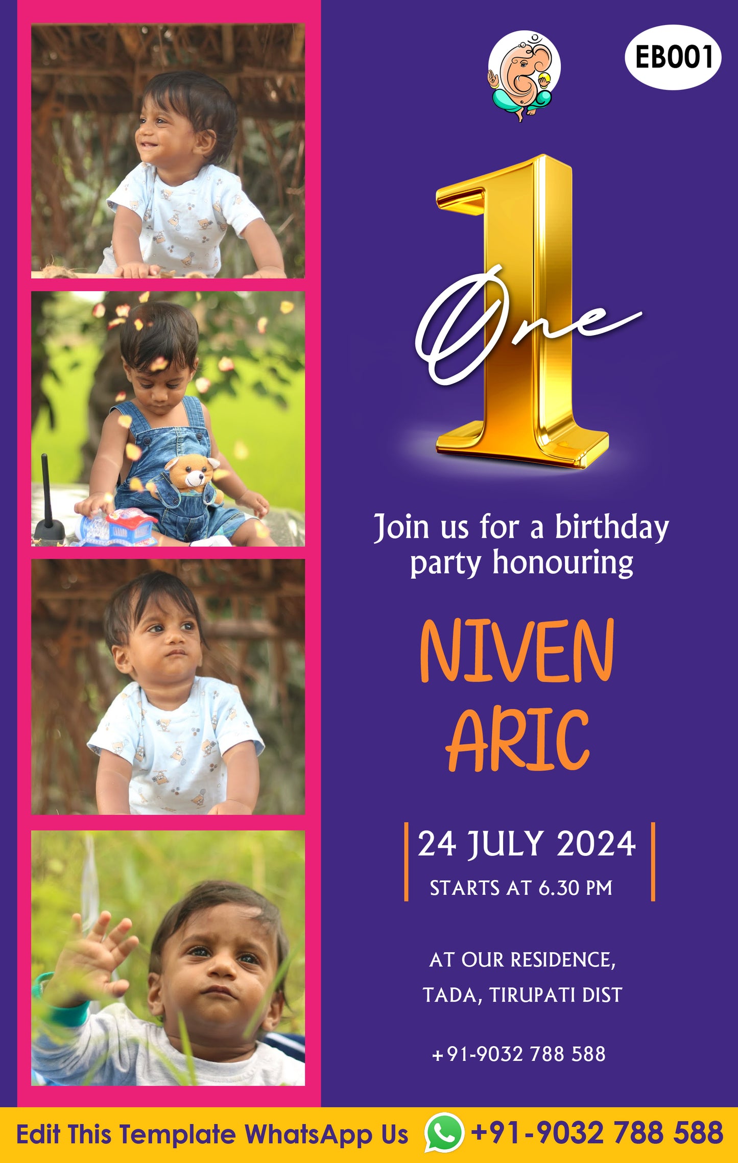 First Year Birthday Invitation Card Design With Photo