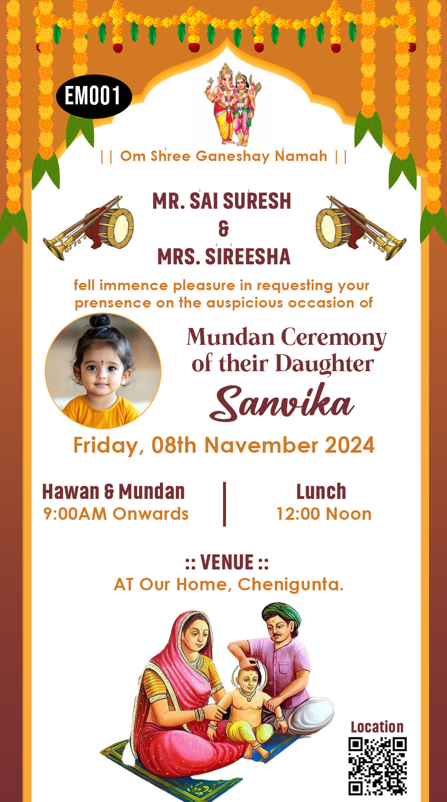 New Caricature Mundan Ceremony Invitation