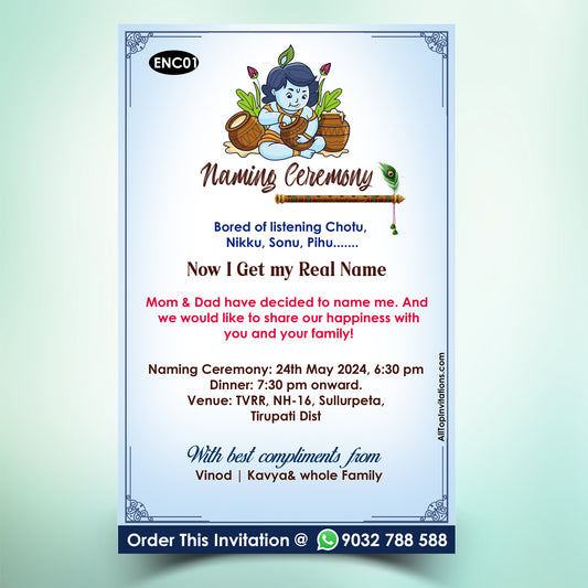 Barsa Invitation Card Invite format for Naming Ceremony