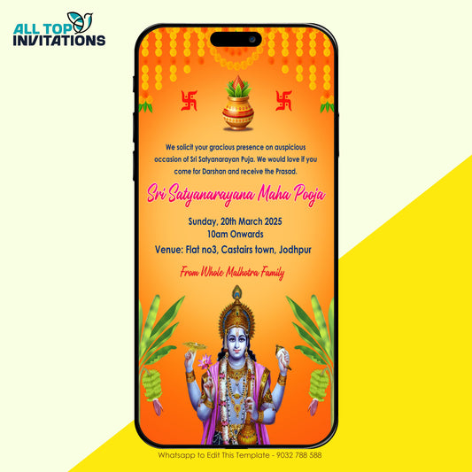 Satyanarayana Swamy Vratam Invitation Card – Custom Digital Design Online