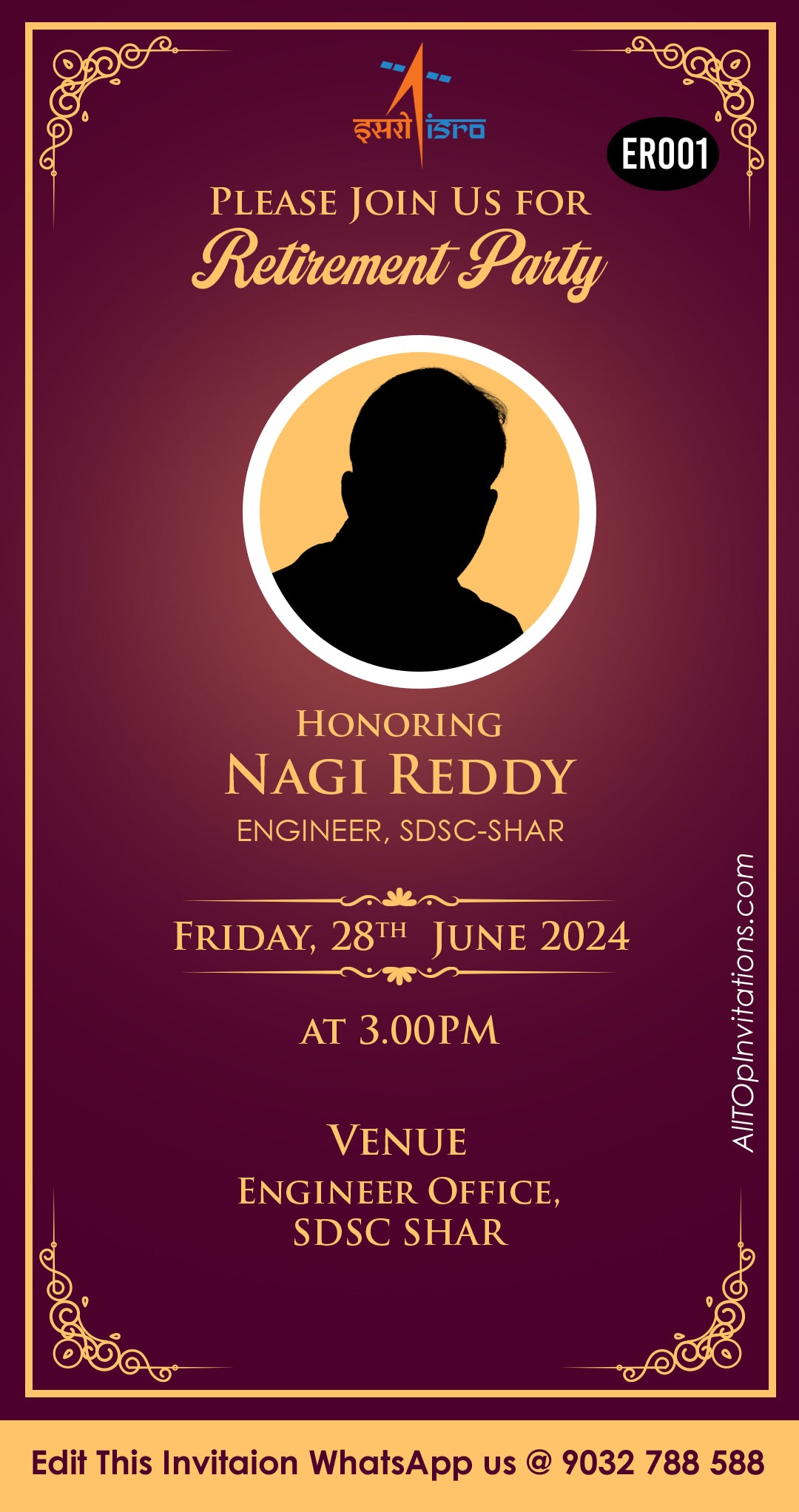 Retirement Party invitation card in english language with frame as glittery theme design