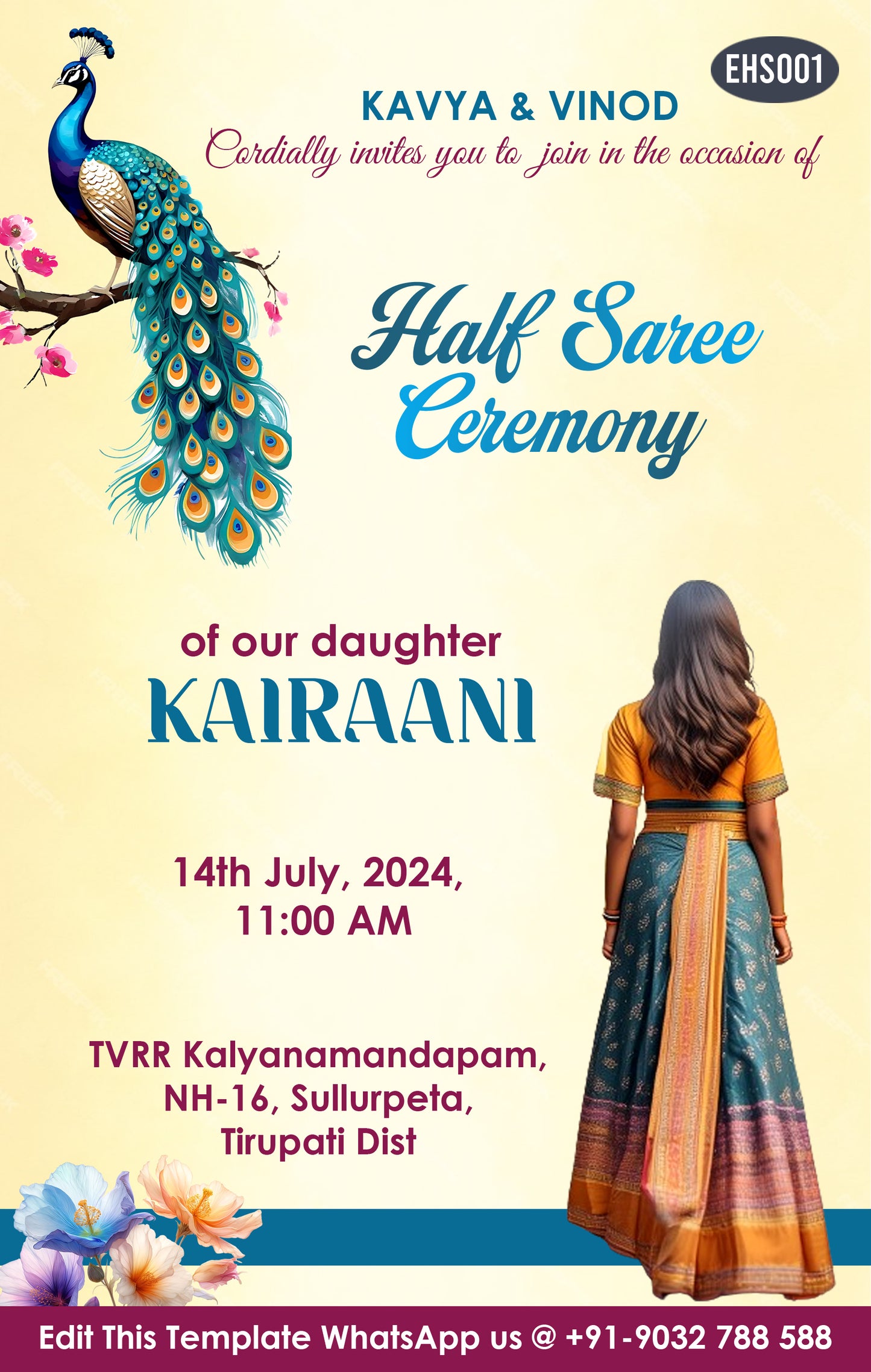 Green and Graceful: Traditional Half Saree Invitation