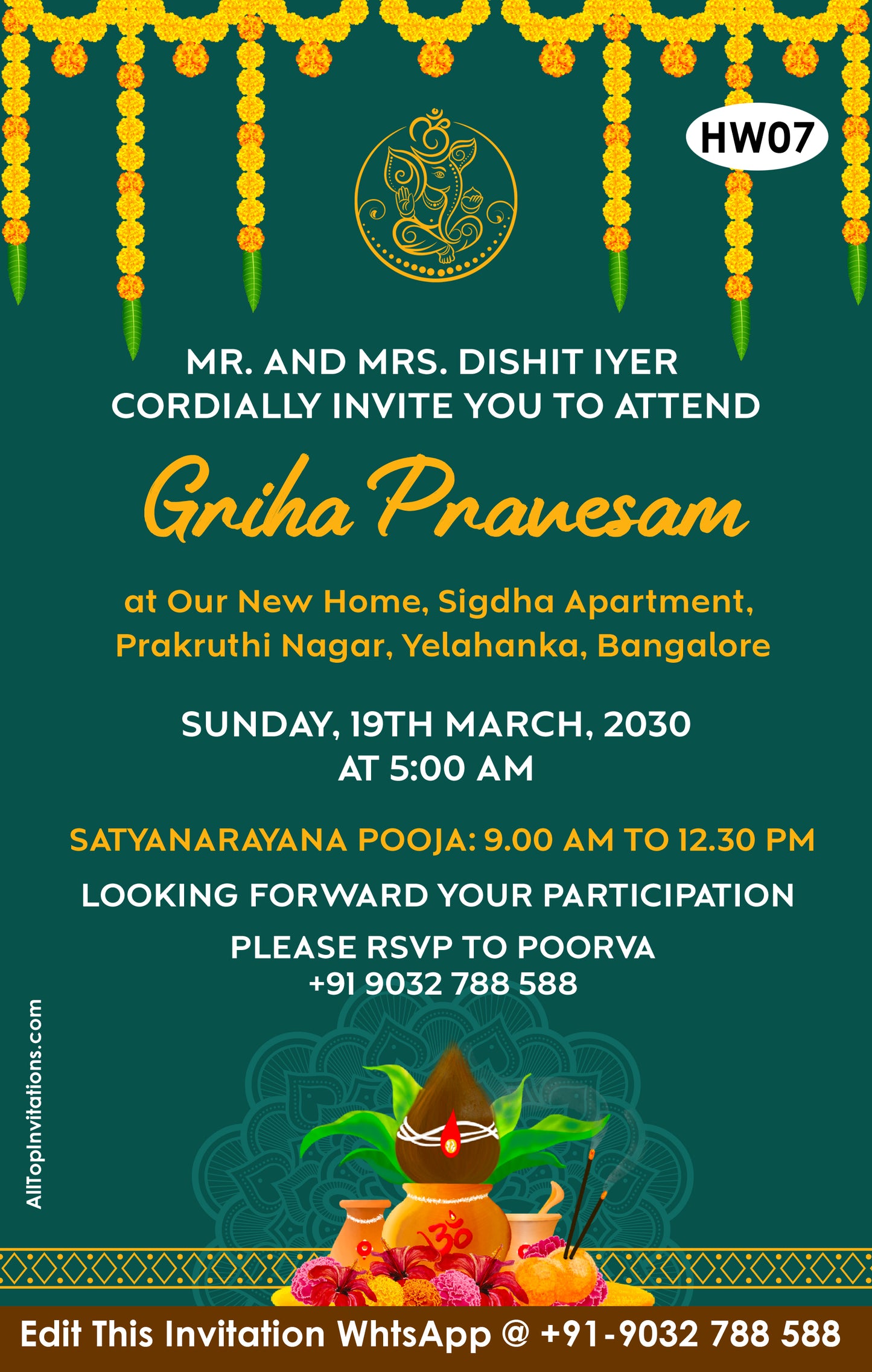 Nutana Gruhapravesam Invitation