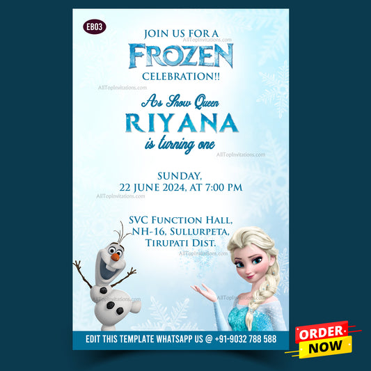 Birthday party invitation card in English language with frozen theme design
