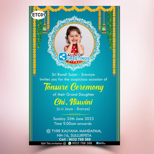 Traditional Telugu Puttu Ventrukalu Veduka Invitation Card in english
