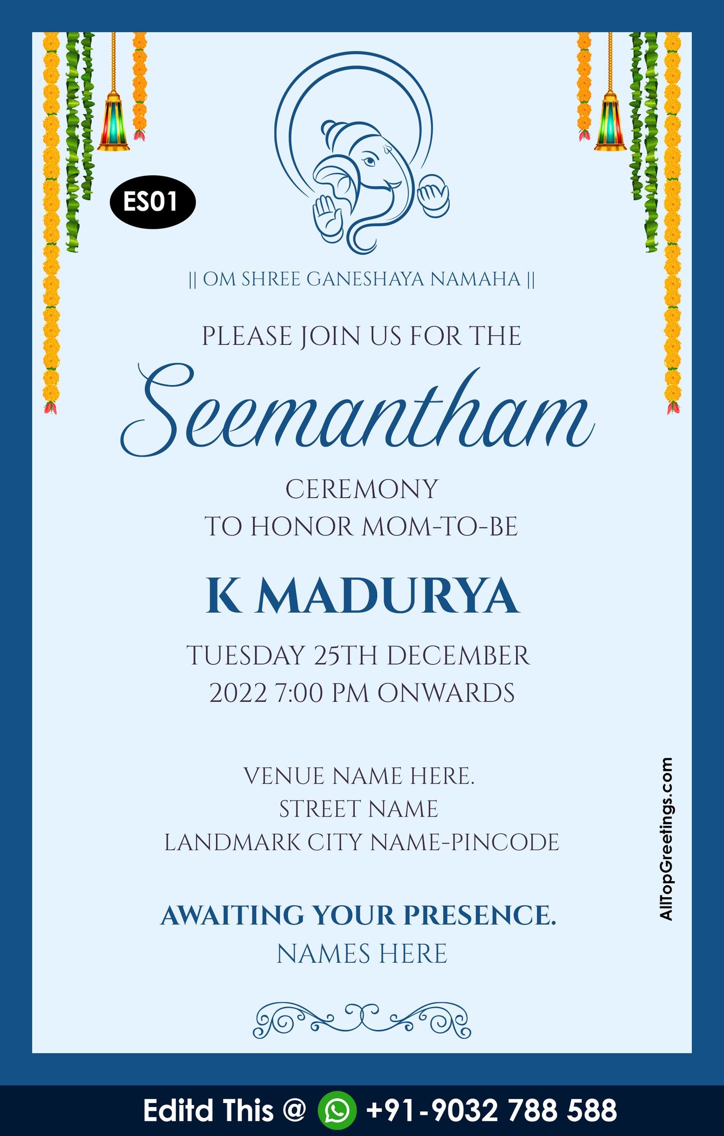 Digital Baby Shower Ceremony Invitation Of South Indian Family In English Language With Indian