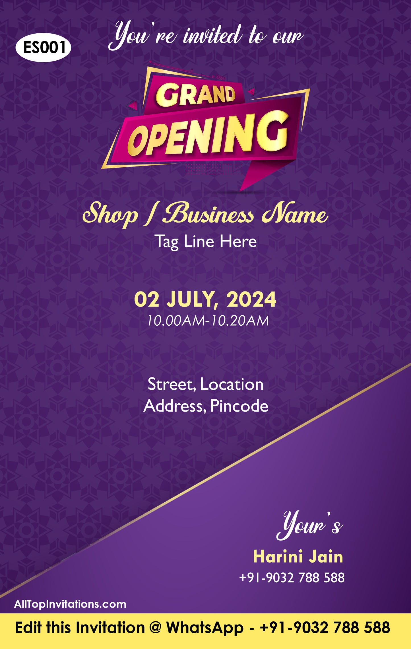 Shop opening invitation card Editing online