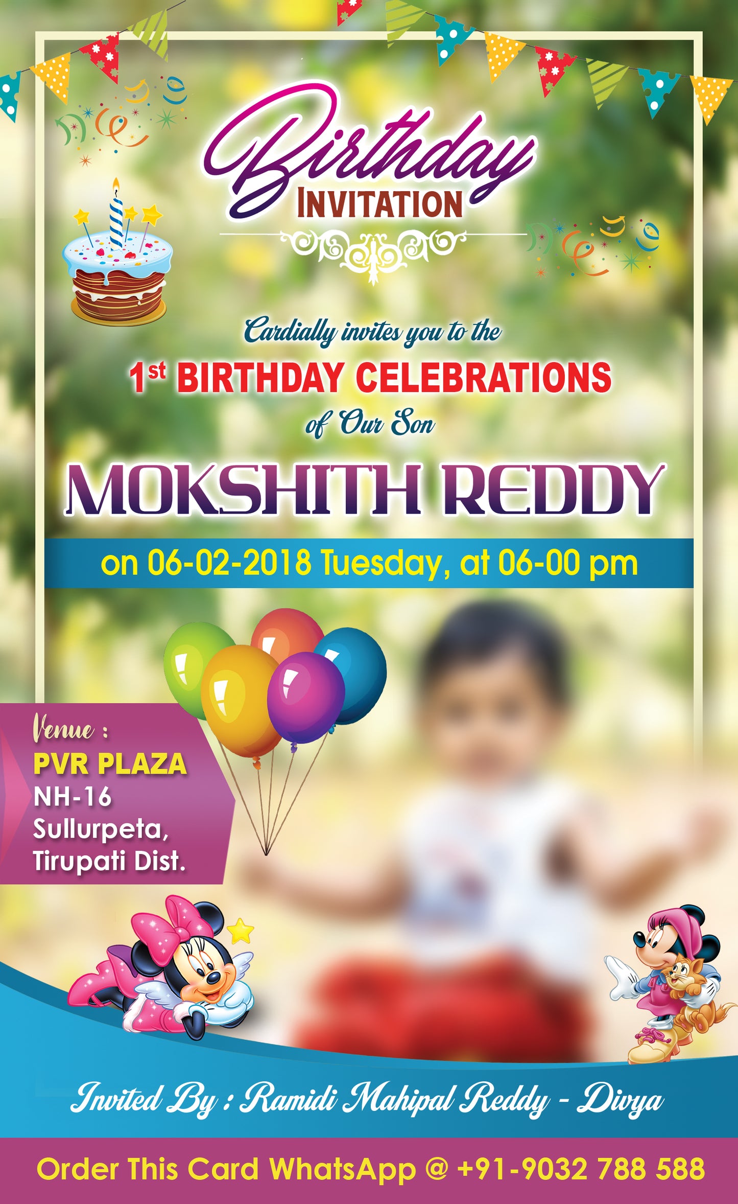 First Birthday Invitation Card, Design Birthday Card