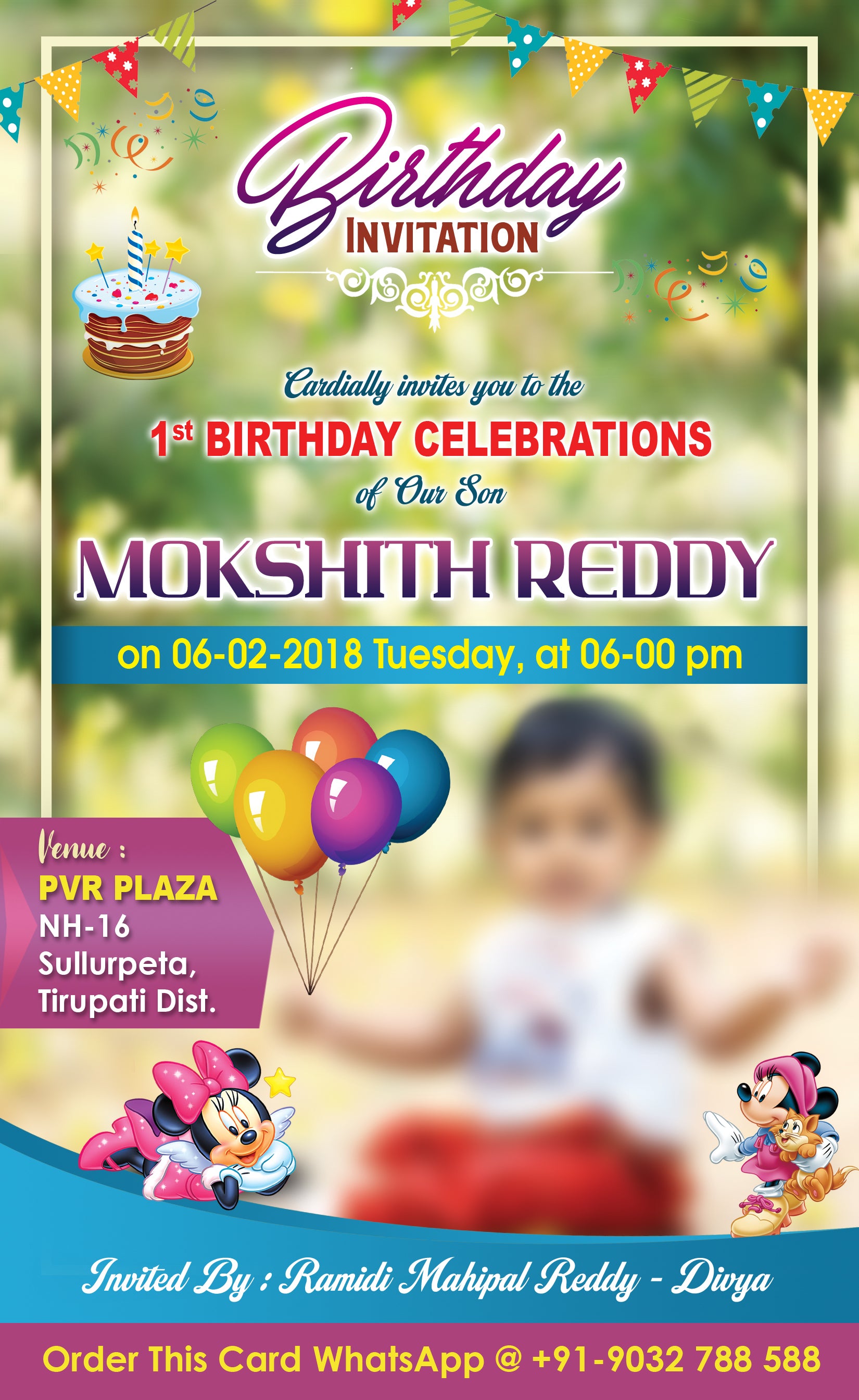 First Birthday Invitation Card, Design Birthday Card