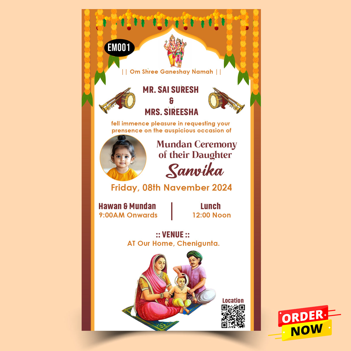 Trending Ear Piercing Ceremony Invitation Ecard in english