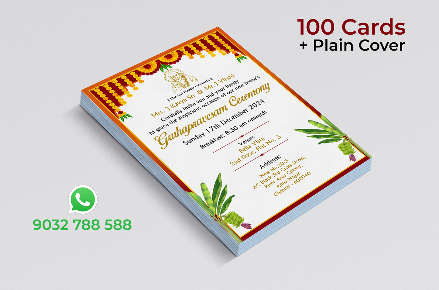 Traditional Gruhapravesam Ceremony Card Template with Sai Bab Template