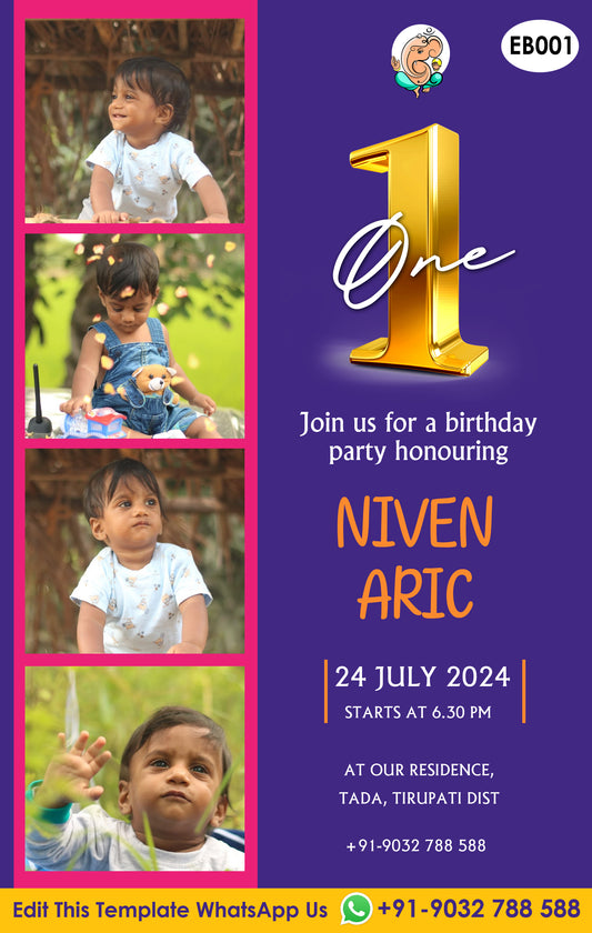 Indian Birthday party digital invitation card Template Editing Online
