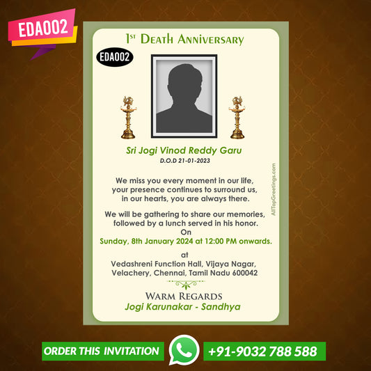 Death Anniversary Invitation Card Editing Online - EDA002