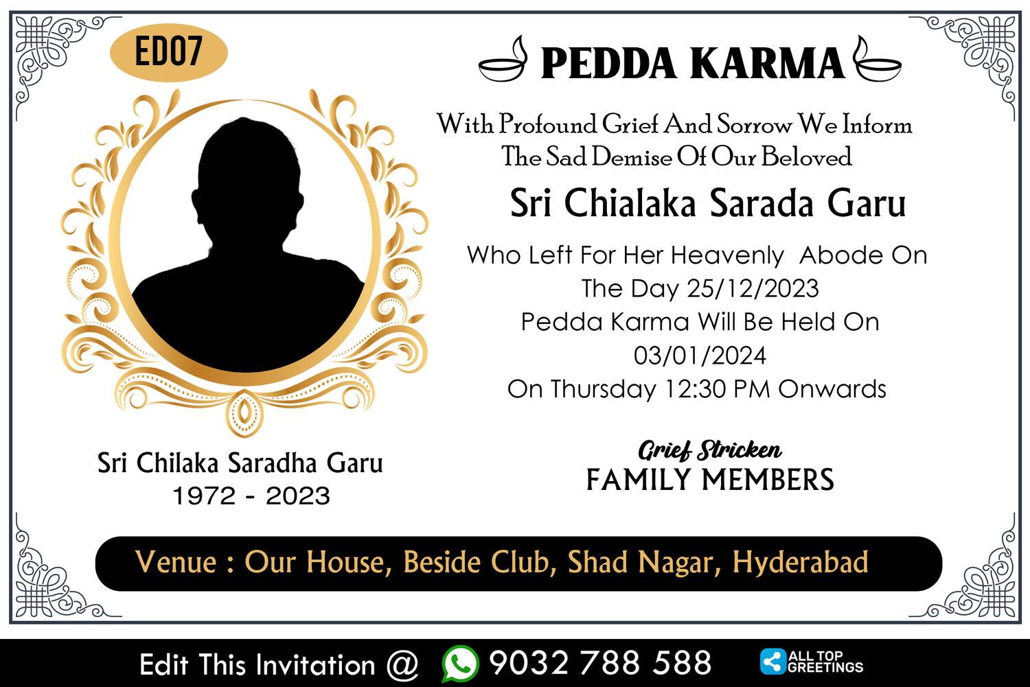 Shradhanjali Card Maker Pedda karma kriyalu dasha dina karma card in english