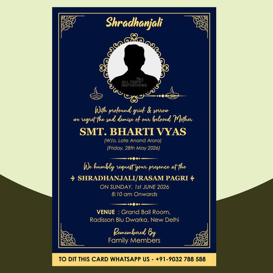 Rasam Pagri / Shraddanjali Invitation Card Template – Custom Digital Design - ED15
