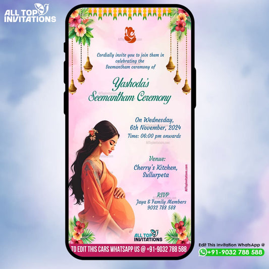 Seemantham Invitation Card with Cartoon Caricature - ES002