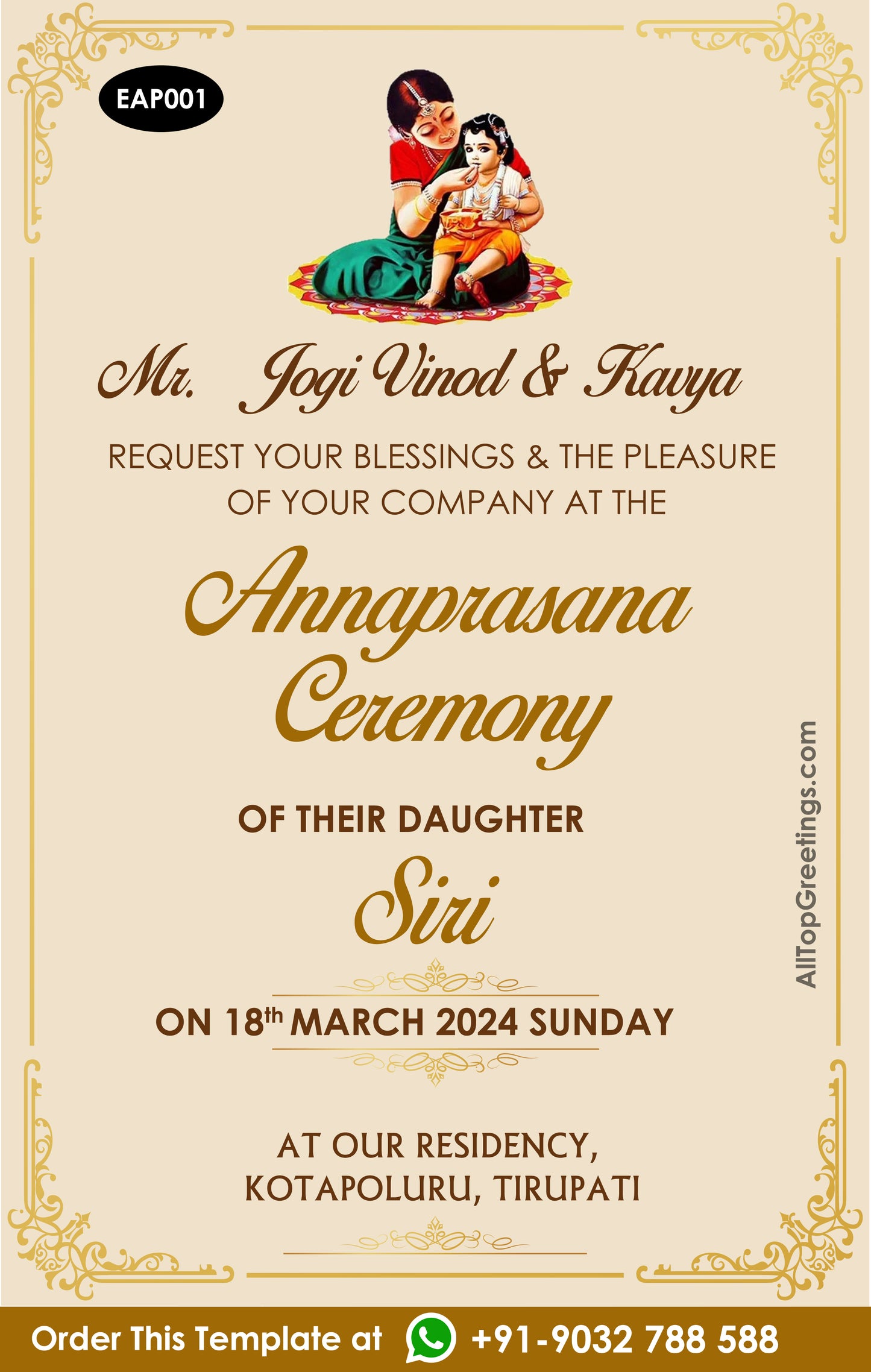 English Traditional Annaprasana Invitation Card Template Eiding Online