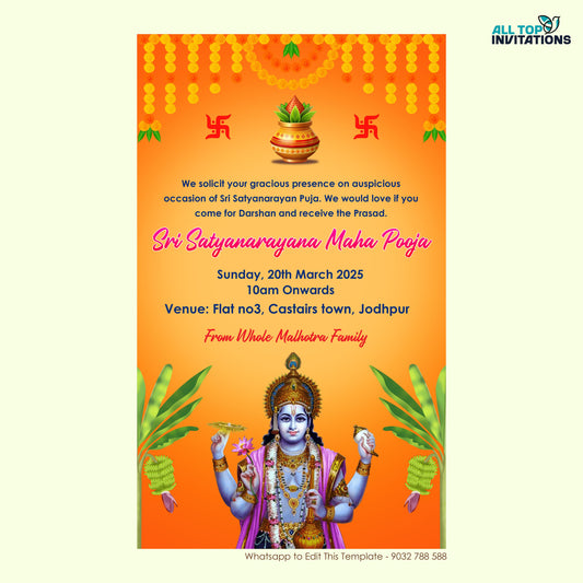 Satyanarayana Swamy Vratam Invitation Card – Custom Digital Design Online