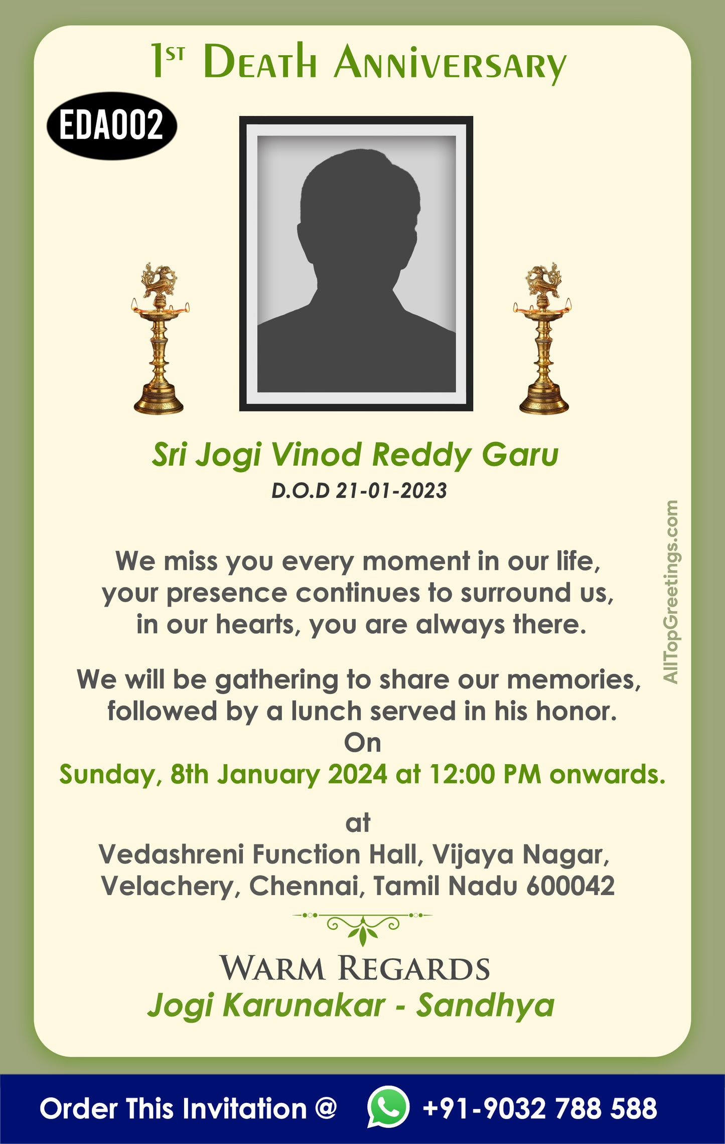 Death Anniversary Invitation Card Editing Online - EDA002