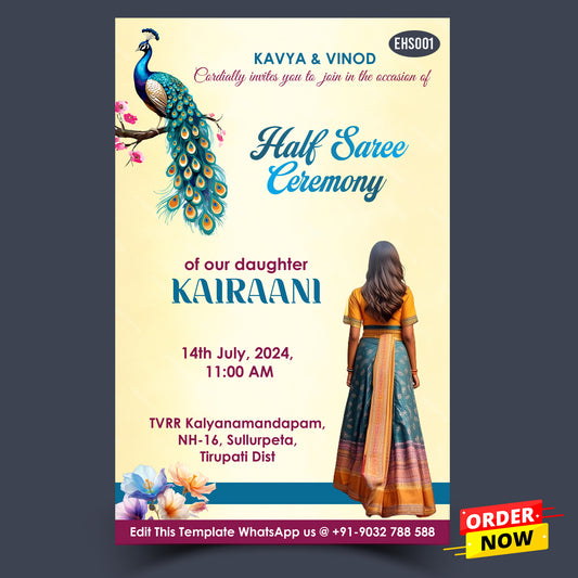 Half Saree ceremony invitation video in english language with floral theme design