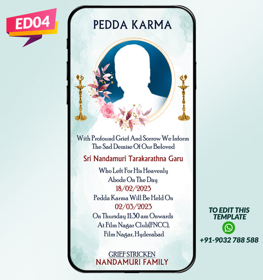 Pedda Karma Invitation Card in English - ED04