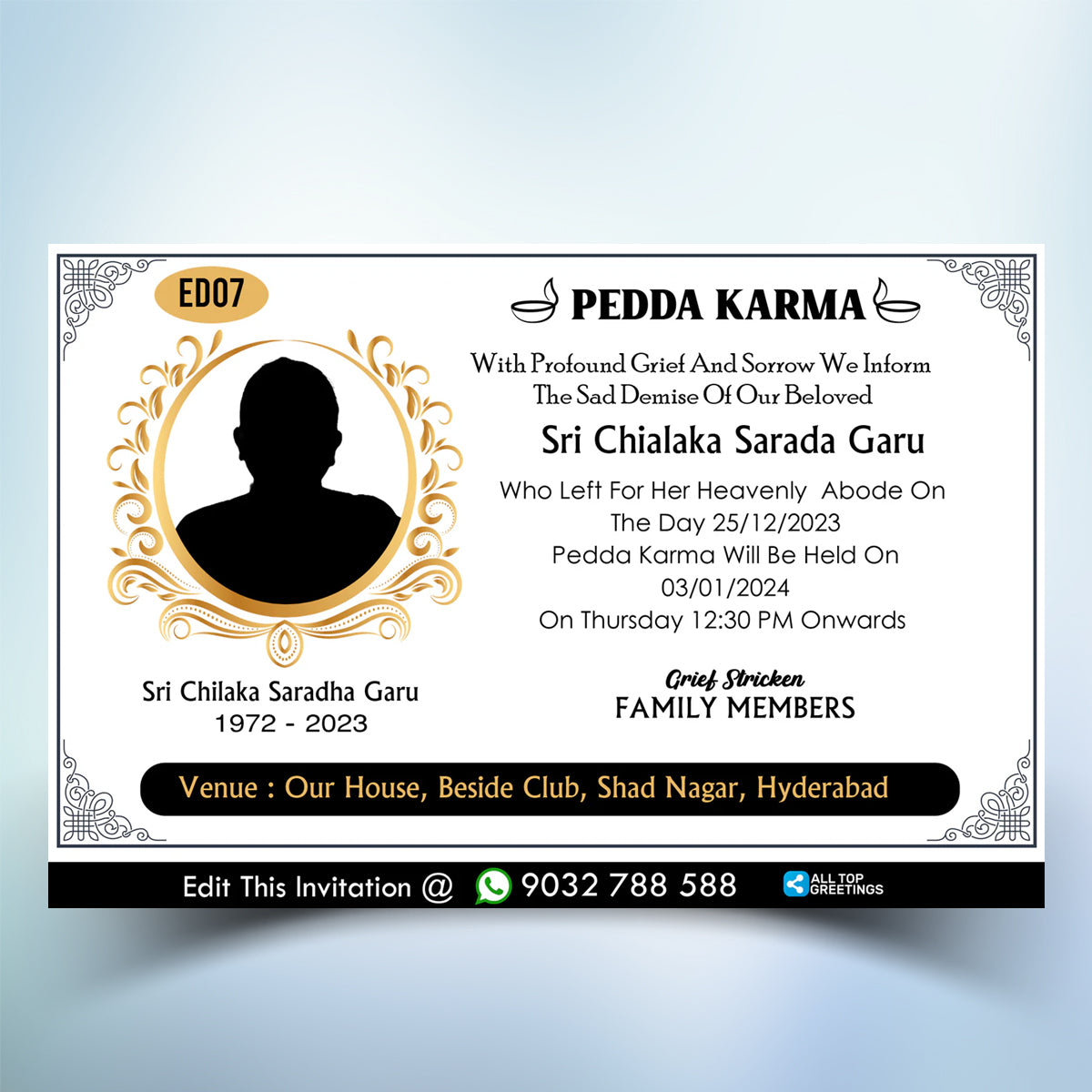 Pedda Karma Invitation Card Template In Enlgish – All Top Greetings