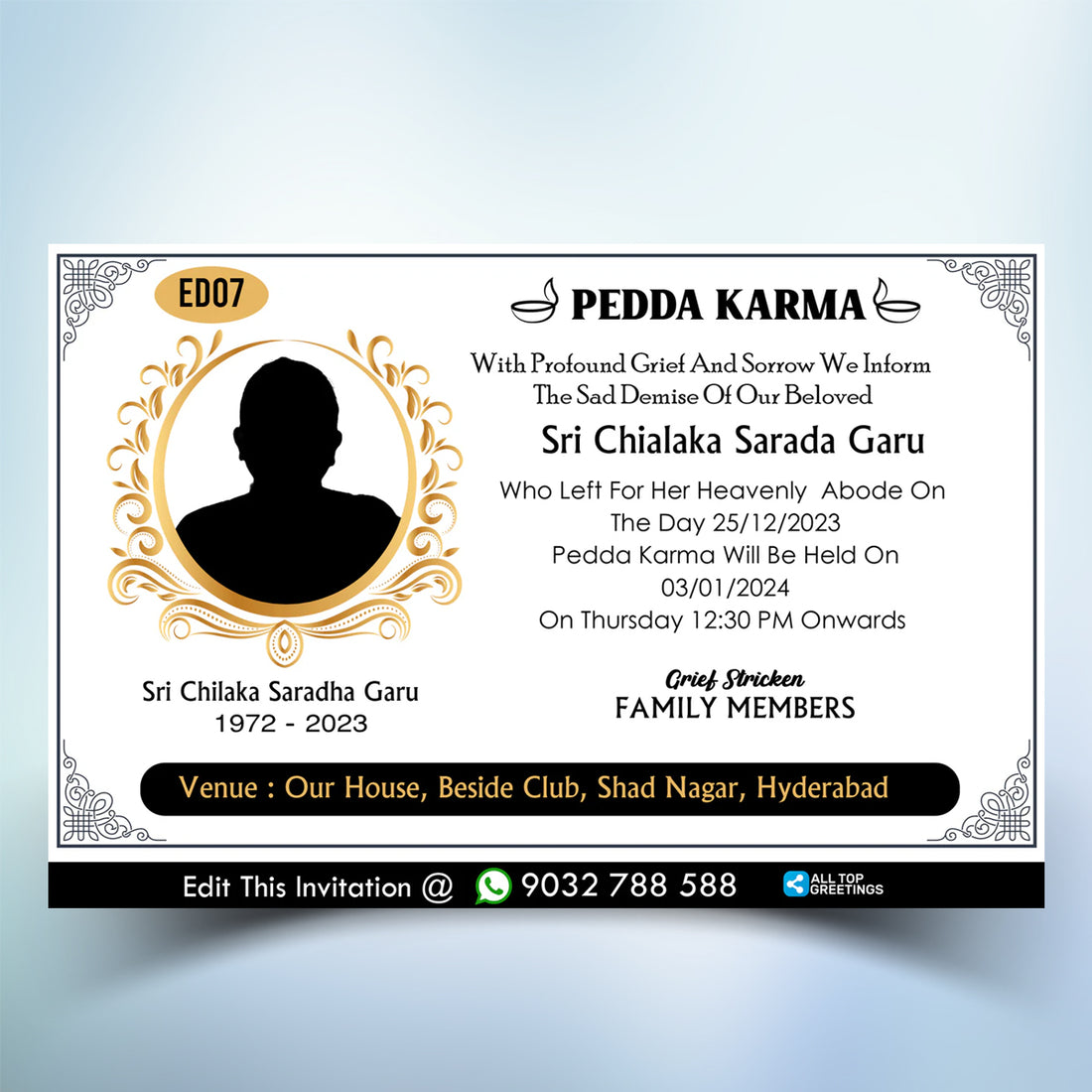 Pedda Karma Invitation Card Template in Enlgish – All Top Greetings