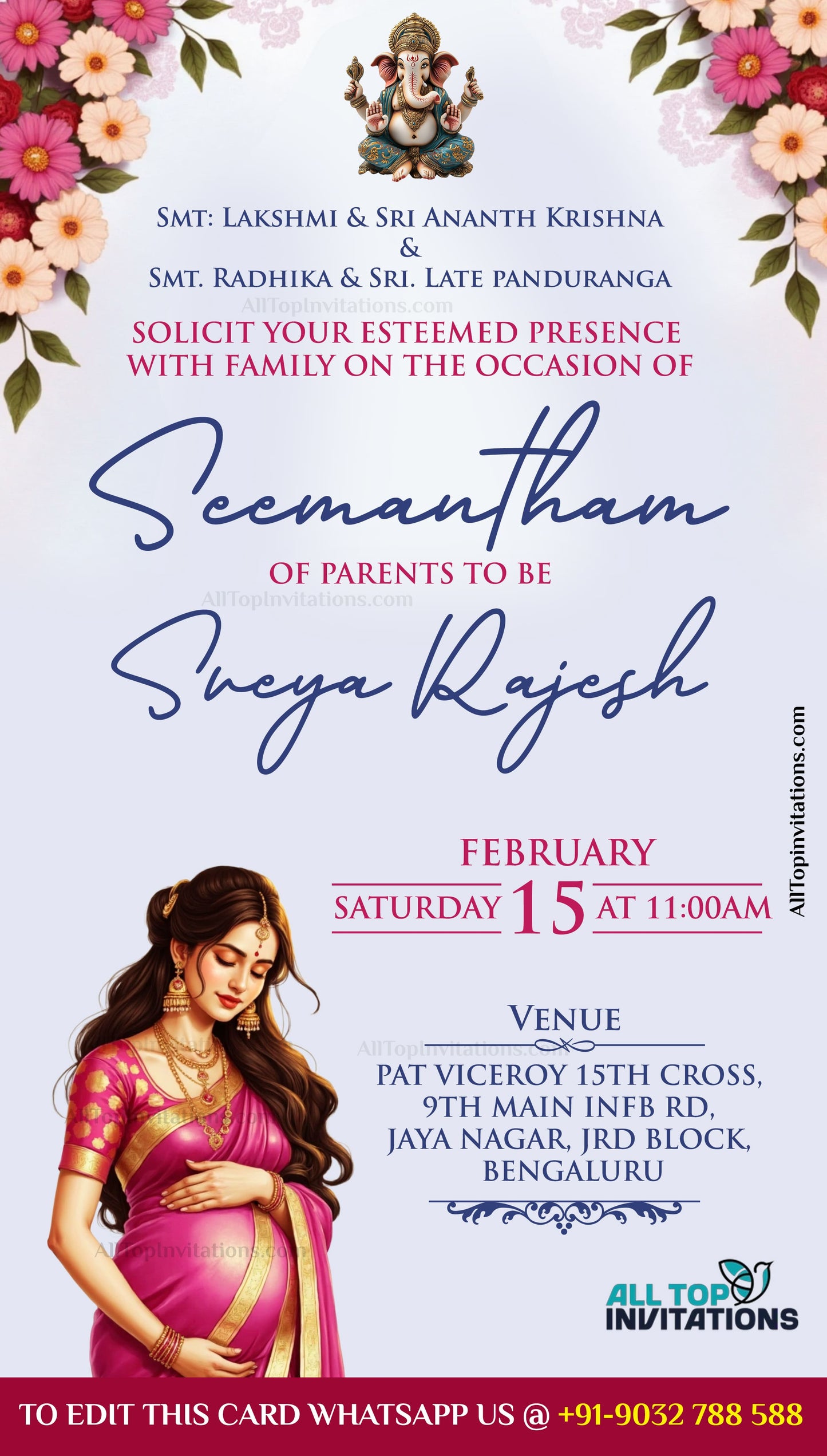 Hindu Baby Shower Invitation in English - ES003