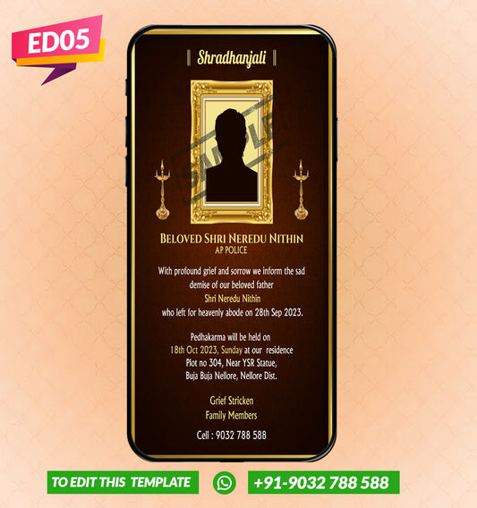 Shok Sandesh / Shradhanjali Invitation Card Template Online