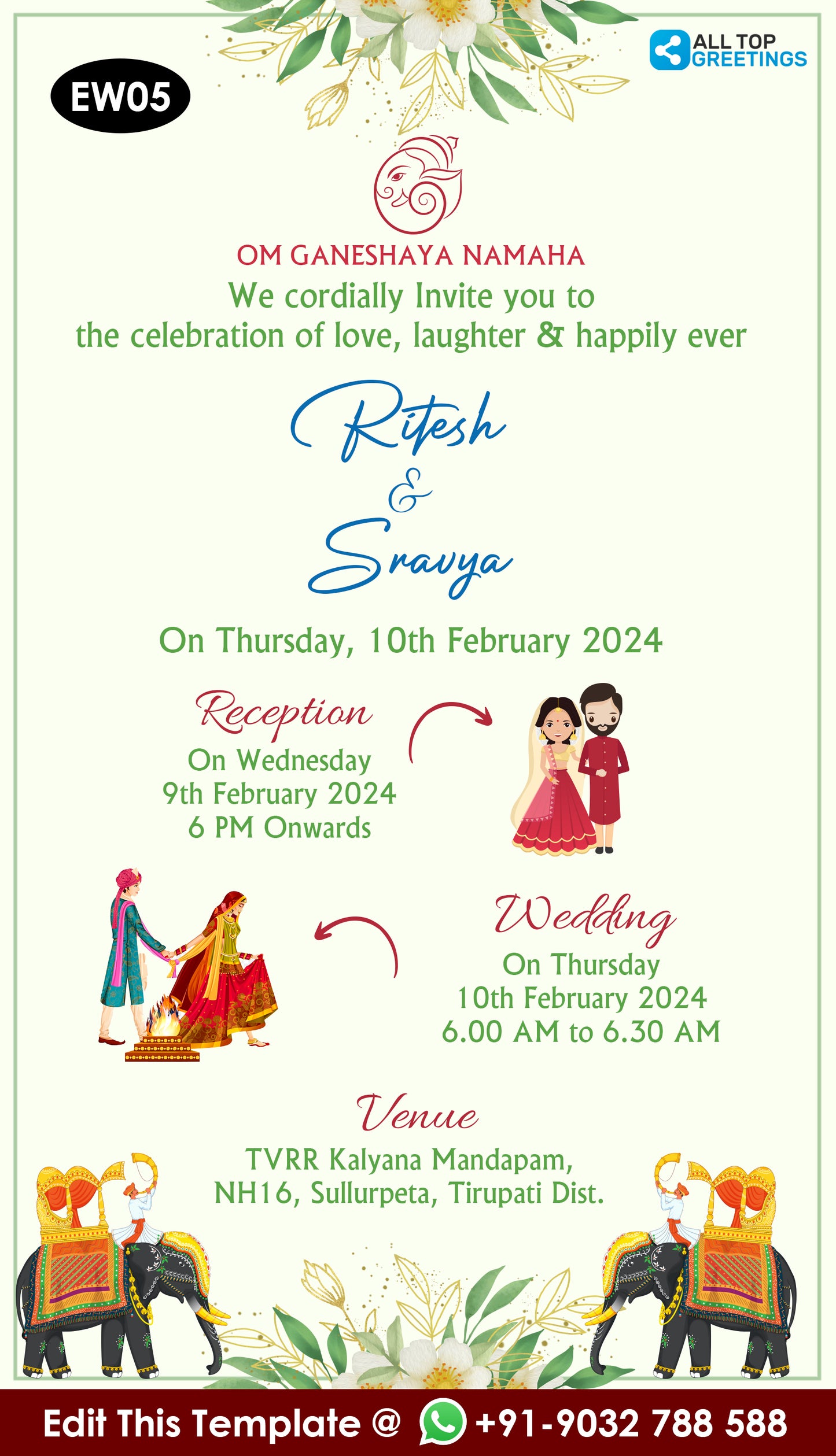 Simple Hindu Wedding Invitation Card Design Editing Online - EW05