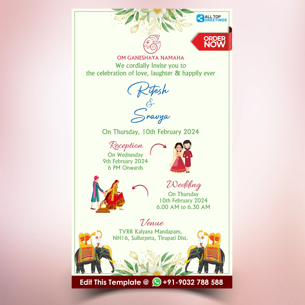 Simple Hindu Wedding Invitation Card Design Editing Online - EW05 – All ...