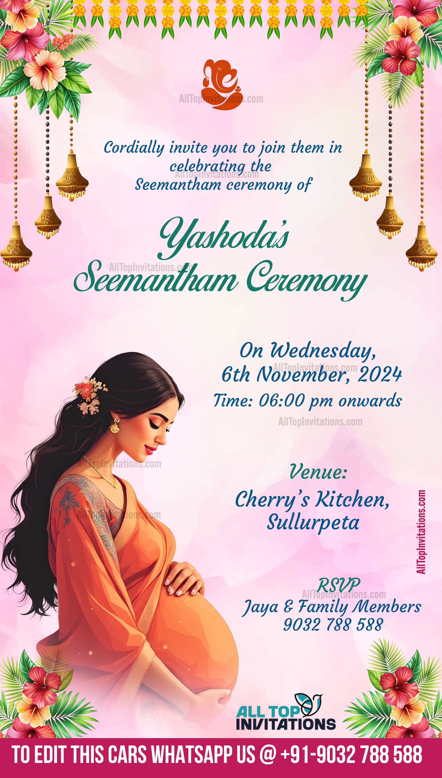 Seemantham Invitation Card with Cartoon Caricature - ES002