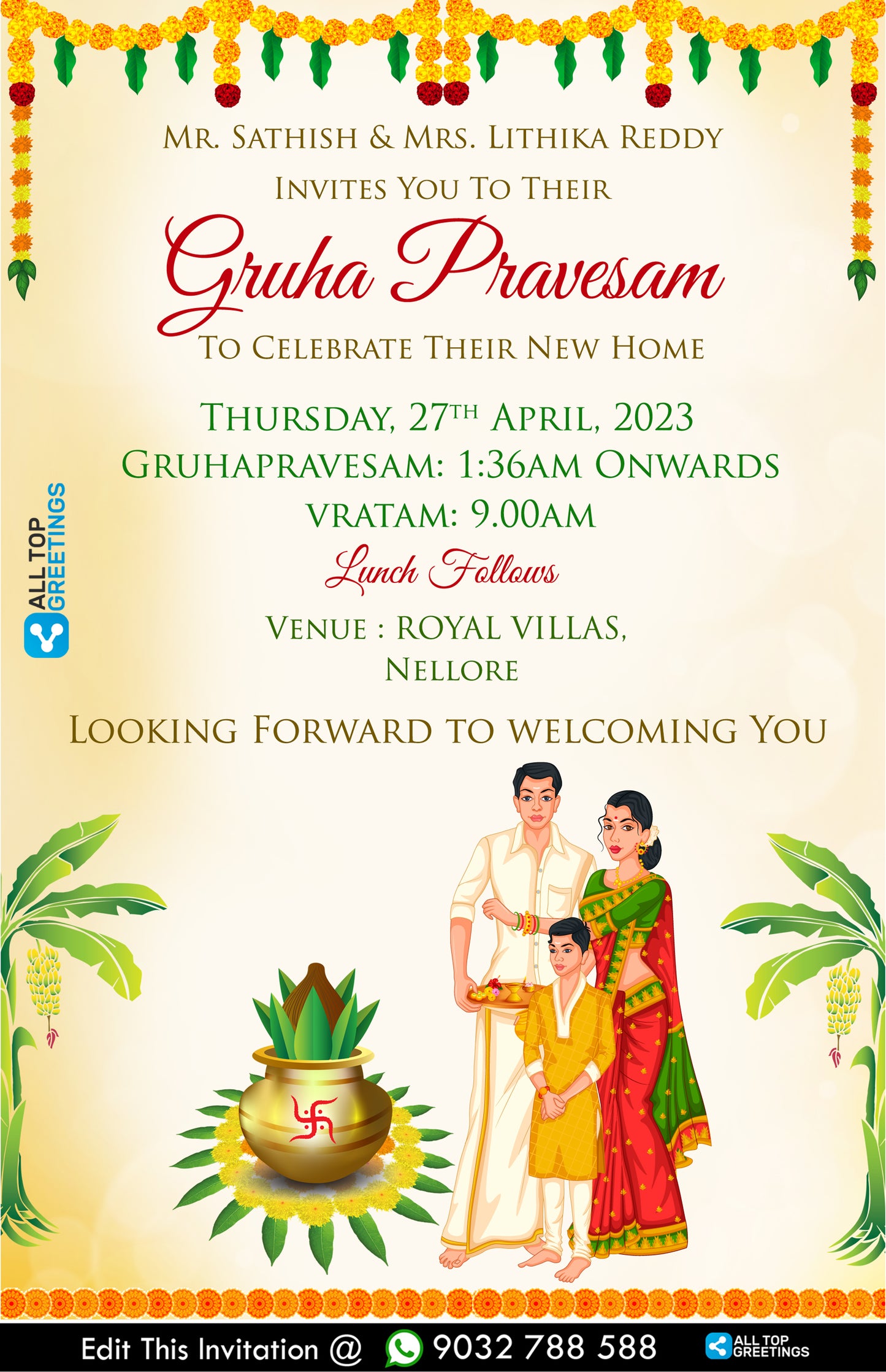 Geometric & Flowers Housewarming Invitation Template
